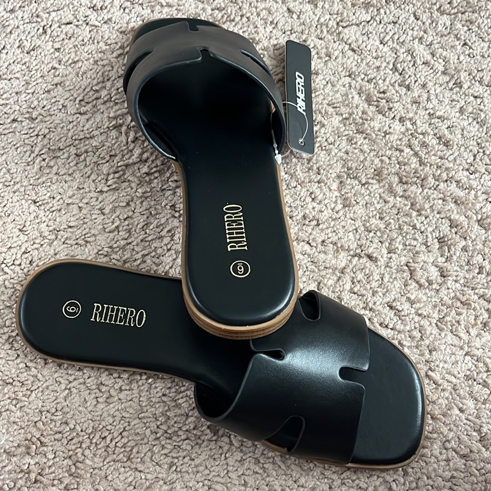 NWT Rihero Women's Black Slide Sandals - Picture 5 of 5
